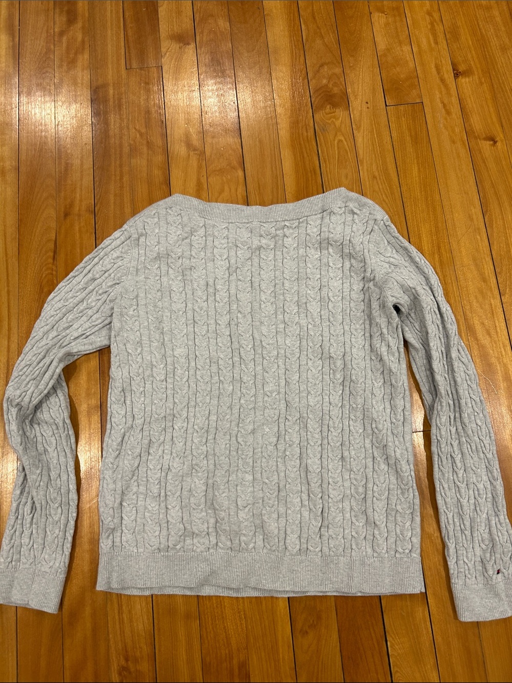Tommy Hilfiger Light Gray Cable-Knit Off-Shoulder Sweater